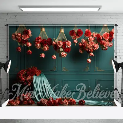 Pink And Red Rose Turquoise Wall Photo Backdrop - Aperturee
