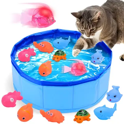 Cat Pool Toy with Fish, Water Cat Toys, Portable Cat Pool Toy, Cat Toys for Bored Indoor Cats, Interactive Cat Toys for Indoo...