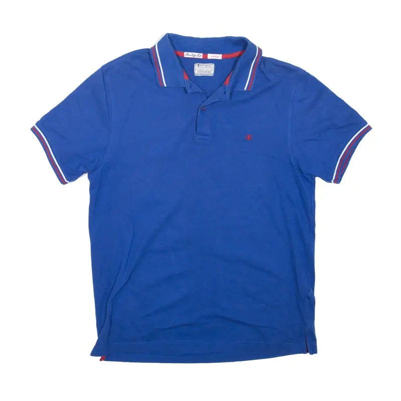 CHAMPION Heritage Fit Polo Shirt Blue Short Sleeve Mens L