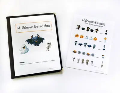 Halloween Morning Menu For Preschoolers With 19 Activity Pages | Toddler Busy Book | Toddler Workbook | Halloween Activity Bo...