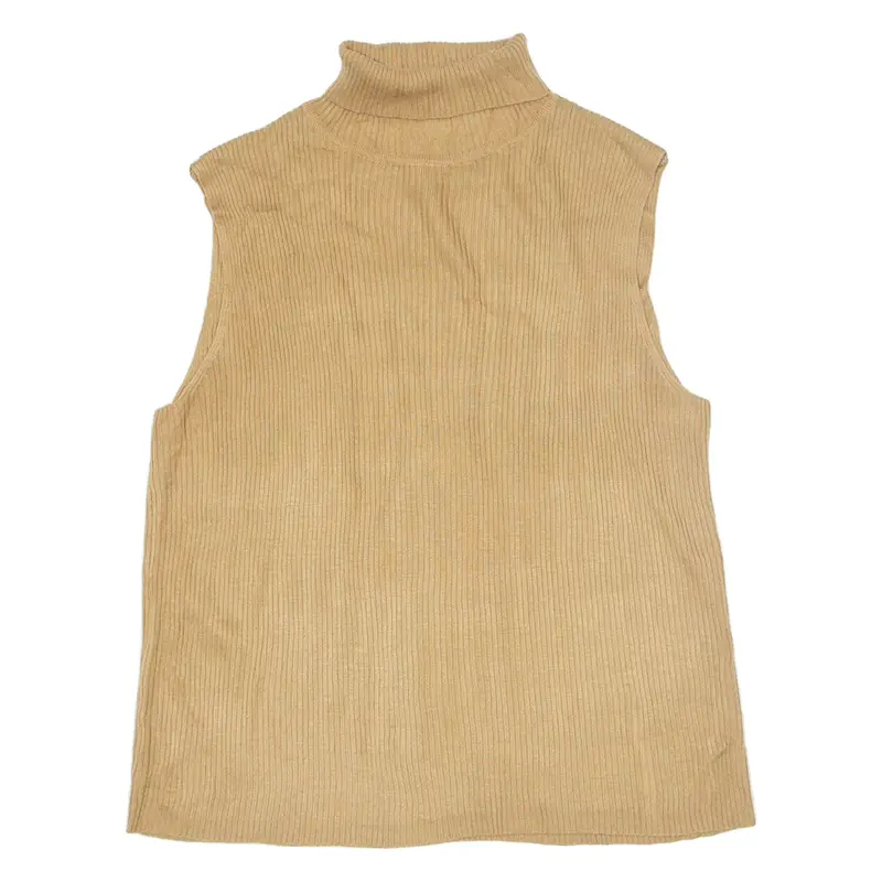 SAG HARBOR Stretch Vest Beige 90s Tight Knit Roll Neck Sleeveless Womens L
