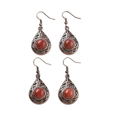 Natural Red Jasper Teardrop Dangle Earrings
