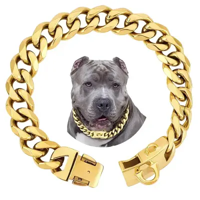 🔥TikTok Favorite!19mm Gold Stainless Steel Dog Collar - Chew-Proof Heavy Duty Chain for Large Dogs✨ Big Breed Approved &...