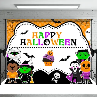 Cartoon Cute Happy Halloween Themed Backdrop For Kids - Aperturee
