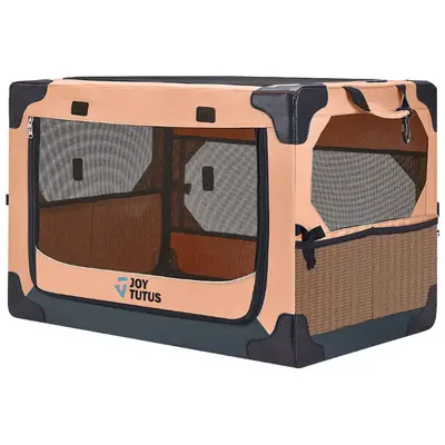 JOYTUTUS Collapsible Dog Crate for Small Dogs up to 18 lbs Durable Steel Frame Mesh Windows Quick Setup Portable Carrier with...