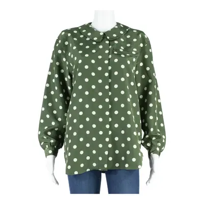 Womens Printed Shirt Green Collared Long Sleeve Faux Silk Spotted L
