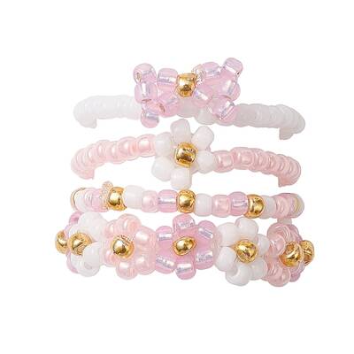 4Pcs 4 Style Glass Seed Beaded Stretch Finger Rings