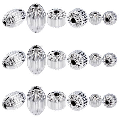 UNICRAFTALE 18pcs Round & Lantern & Rice Shape Corrugated Beads 304 Stainless Steel Spacer Beads Metal Loose Beads for DIY Je...