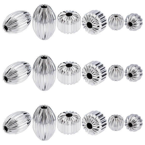 UNICRAFTALE 18pcs Round & Lantern & Rice Shape Corrugated Beads 304 Stainless Steel Spacer Beads Metal Loose Beads for DIY Je...