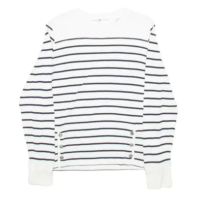 TOMMY HILFIGER Womens Patterned Jumper White Striped Tight Knit L