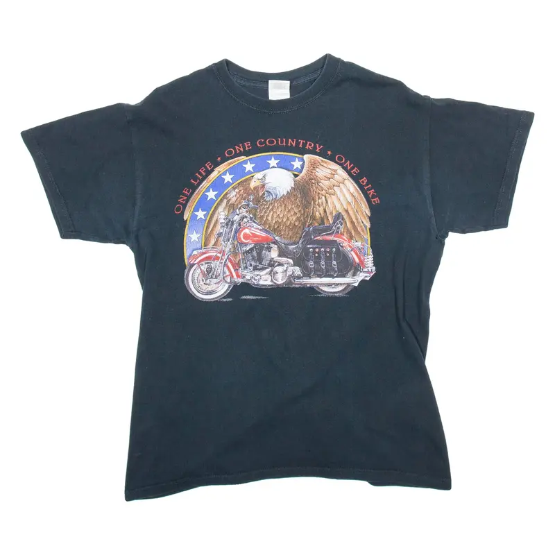 GILDAN Mens Biker T-Shirt Black USA M