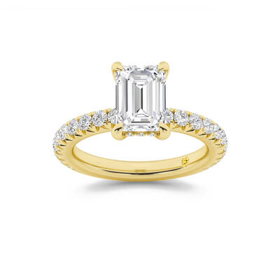 Embers Three Quarter Coverage Hidden Halo Emerald Cut Lab Grown Diamond Engagement Ring | 14K Yellow Gold 4 CT. TW.