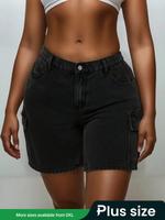 【Plus Size】 Solid Color Denim Shorts, Fashion Casual Cargo Shorts for Daily Outdoor Wear, Women's Plus Size Clothing for ...