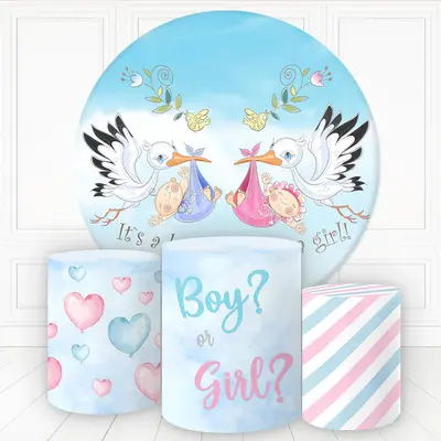 Aperturee Birds Swaddle Gender Reveal Round Backdrop Kit For Baby Shower | Round Party Backdrop | Baby Shower Round Backdrop ...