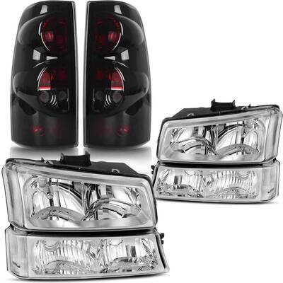 YITAMOTOR® 2003-2006 Chevy Silverado 1500 2500 3500 Chrome Headlights + SMOKE Tail Light Set