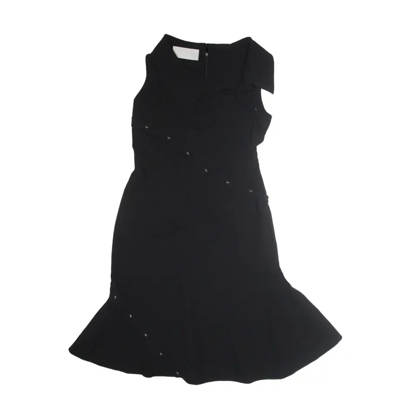MONSE Button Detail Fit & Flare Dress Black Sleeveless Midi Womens UK 10