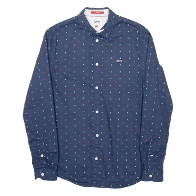 TOMMY HILFIGER Slim Fit Mens Shirt Blue Spotted Long Sleeve S