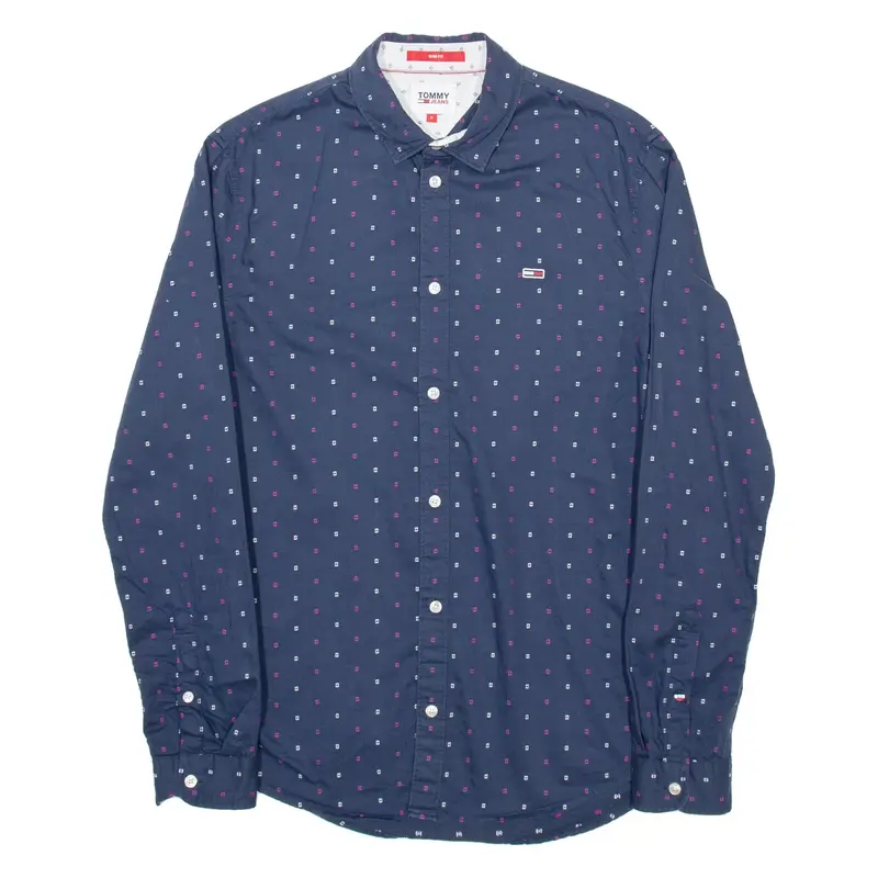 TOMMY HILFIGER Slim Fit Mens Shirt Blue Spotted Long Sleeve S