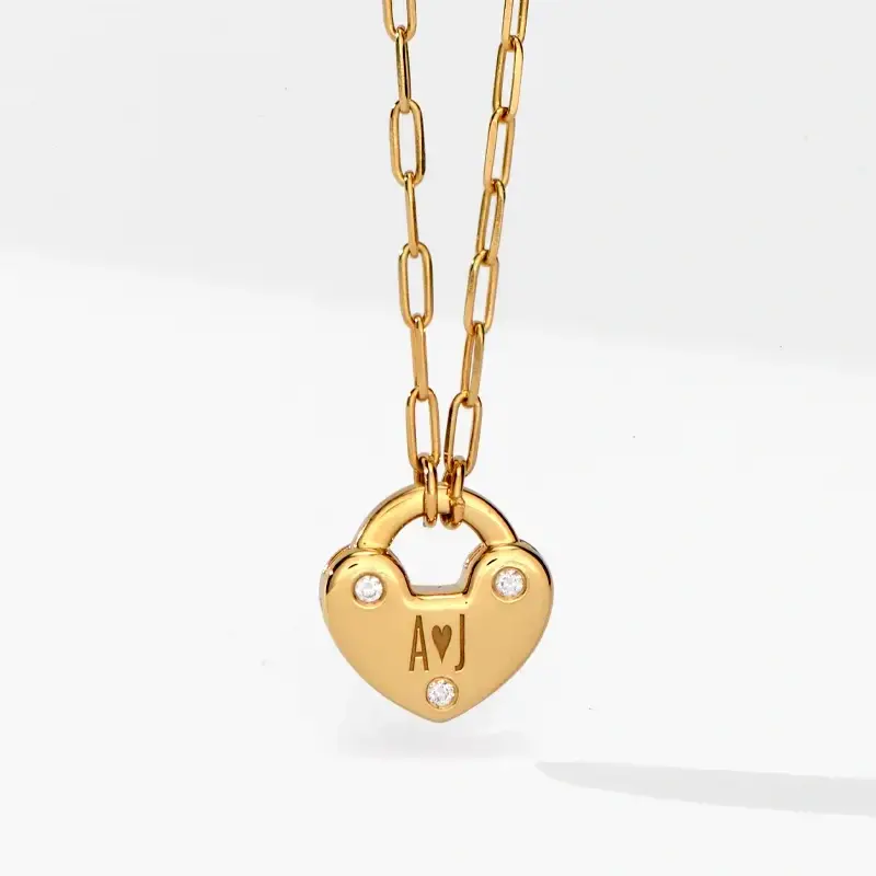 Gold Vermeil Heart Personalized Initial Cubic Zirconia Pendant Necklace for Women