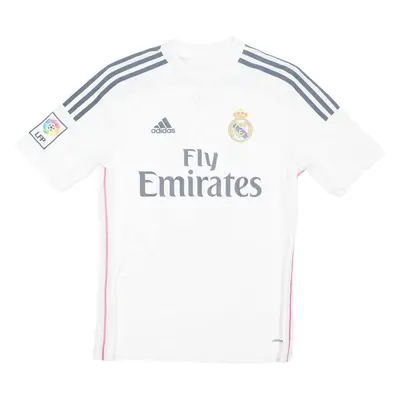 ADIDAS REAL MADRID Boys Football Shirt Jersey White Button Neck 15-16Y