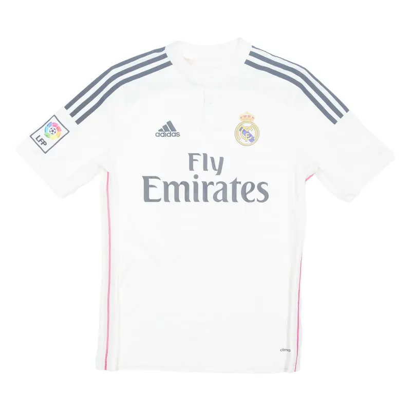 ADIDAS REAL MADRID Boys Football Shirt Jersey White Button Neck 15-16Y