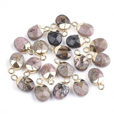 Electroplate Natural Rhodonite Charms