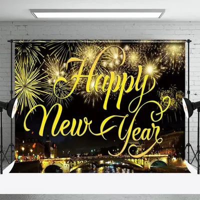 Gold Sparkle Bridge City Night New Year Backdrop - Aperturee