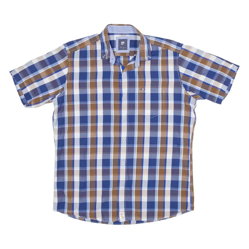 PIERRE CARDIN Shirt Blue Check Short Sleeve Mens M