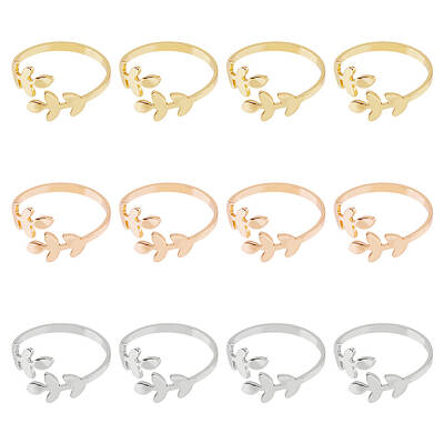12Pcs 3 Colors Alloy Leafy Branch Open Cuff Finger Rings Set for Women