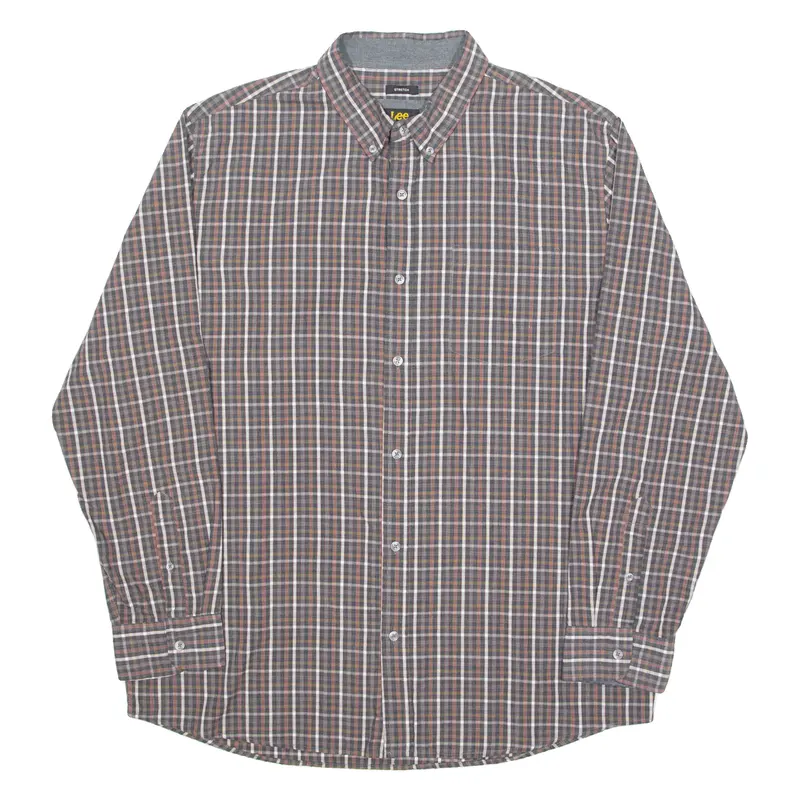 LEE Stretch Mens Shirt Brown Check Long Sleeve XL