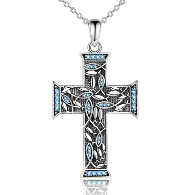 Sterling Silver Circular Cubic Zirconia Fish Tree Of Life Cross Jesus Pendant Necklace