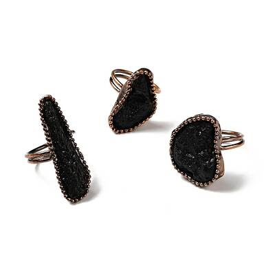 Natural Tektite Geometry Chunky Open Cuff Ring