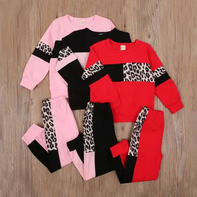 Toddler Baby Girl Leopard Pullover Sweatshirts+Long Pants Trousers 2PCS Outfits Set Kids Autumn Winter Clothes