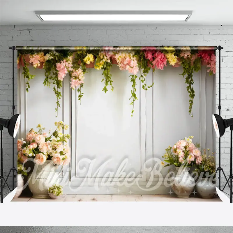 Fresh Floral Green Leaves Clay Pot Spring Backdrop - Aperturee