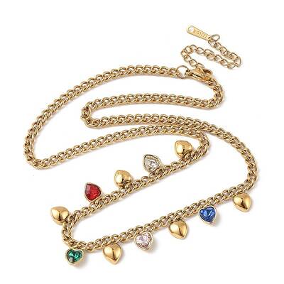 304 Stainless Steel Rhinestone Heart Tassel Twisted Chain Necklaces for Women