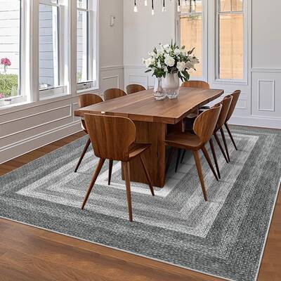 Garvee Washable Non Slip 5x7 Area Rug with Braided Print, Stain Resistant, Low Profile, 100% Polyester, TPR Backing, Vintage ...