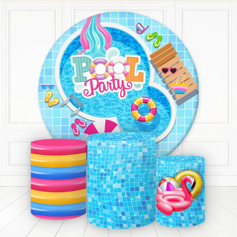 Aperturee Summer Pool Cool Happy Holiday Round Backdrop Kit | Circle Backdrop Baby Shower | Round Backdrop Cover Diy | Custom...