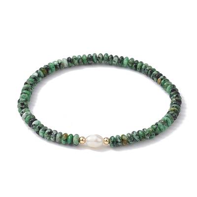 Natural African Jade Rondelle & Pearl Beaded Stretch Bracelets