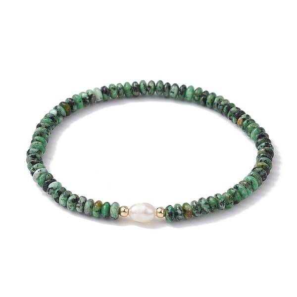 Natural African Jade Rondelle & Pearl Beaded Stretch Bracelets