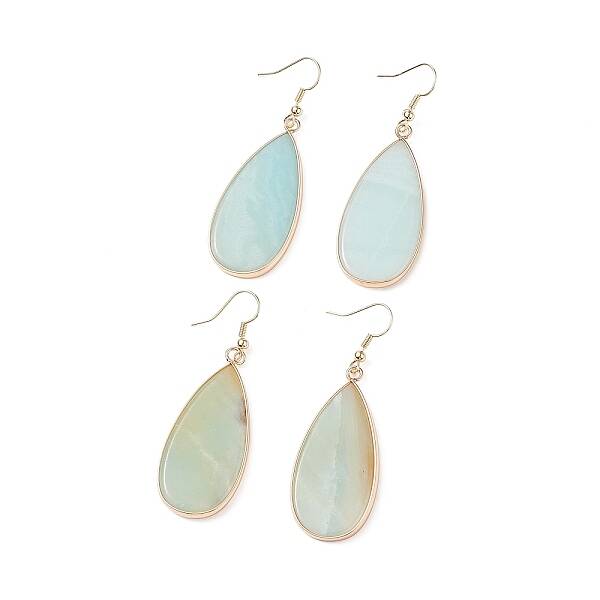 Natural Amazonite Teardrop Dangle Earrings