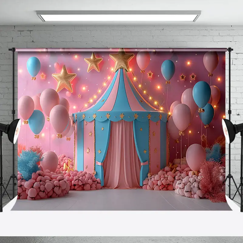 Pink Blue Fairy Tale Circus Tent Cake Smash Backdrop