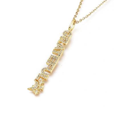 Brass Micro Pave Clear Cubic Zirconia Pendant Necklaces