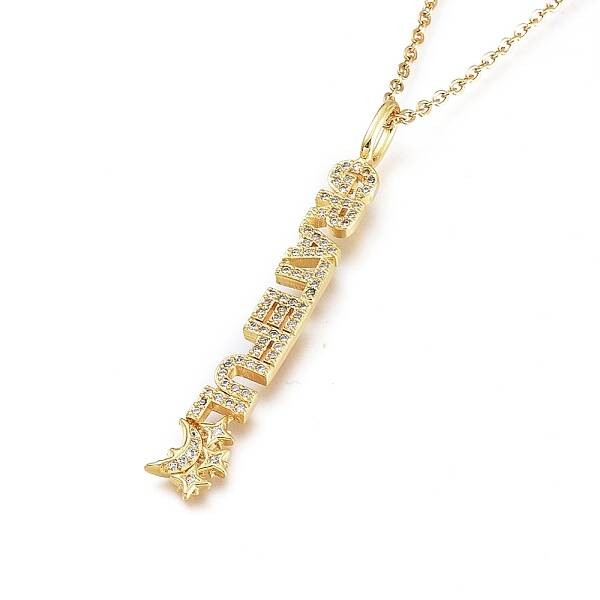 Brass Micro Pave Clear Cubic Zirconia Pendant Necklaces