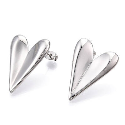Heart Brass Stud Earrings for Women