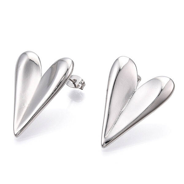 Heart Brass Stud Earrings for Women