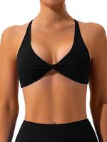 Women's Solid Twist Criss Cross Backless Sports Bra, Breathable Comfortable Wireless Sports Bra, Ladies Sportswear for Indoor...