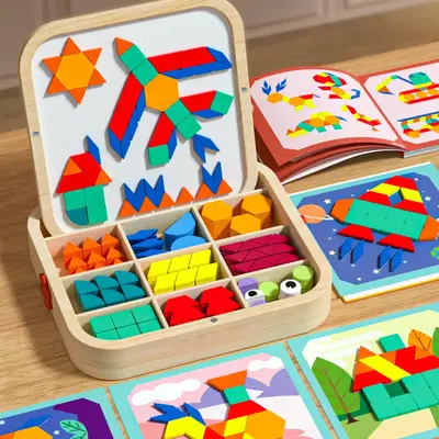 Edutree Creative Magnetic Puzzle, Wooden Jigsaw Geometric Puzzle Toys, Geometric Building Block Puzzle, Shape Cognition & Fin...