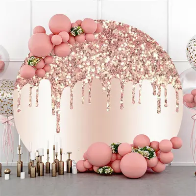 Aperturee Rose Gold Glitter Diamond Round Backdrop for Birthday