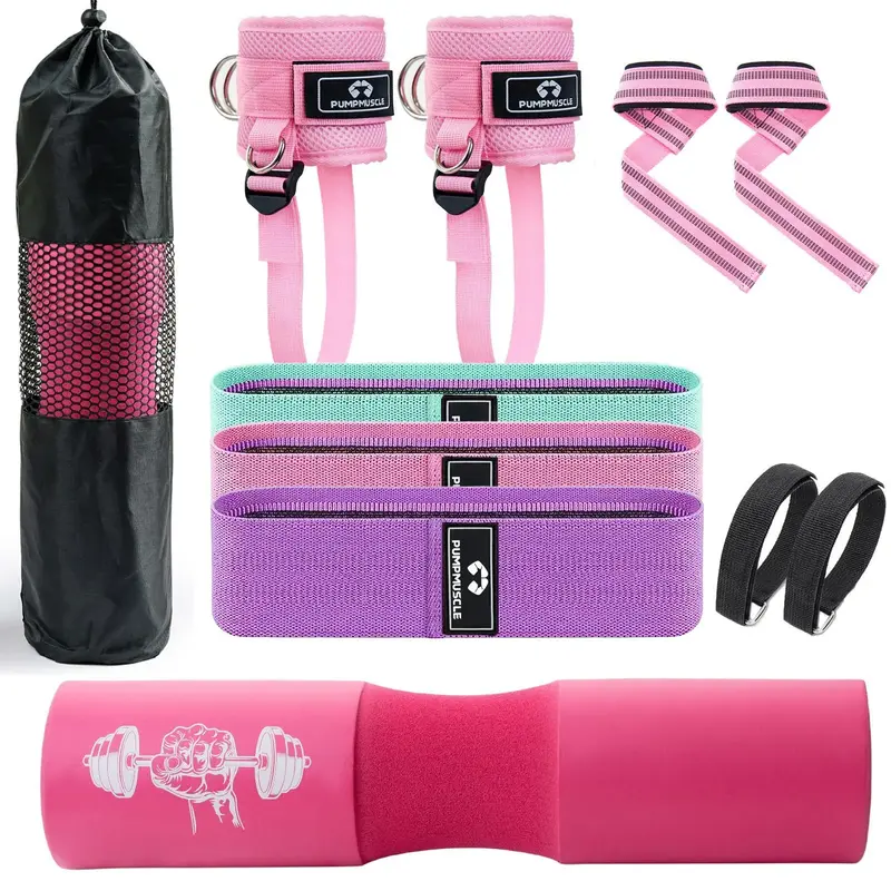 Resistance Band Set, 1 Set Barbell Pad & Resistance Band & Ankle Strap & Weight Lifting Strap & Carry Bag, Barbell Pad Set fo...