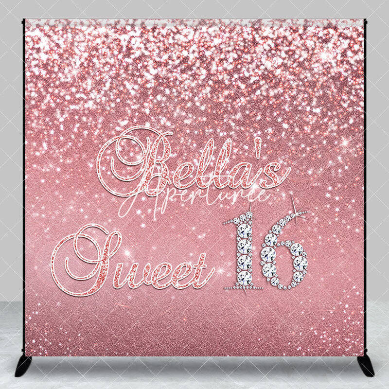 Aperturee Pink Glitter Custom Name Sweet 16 Birthday Backdrop, 3X3FT(1X1M), 15 USD, custom birthday backdrops, DZH0A316-O